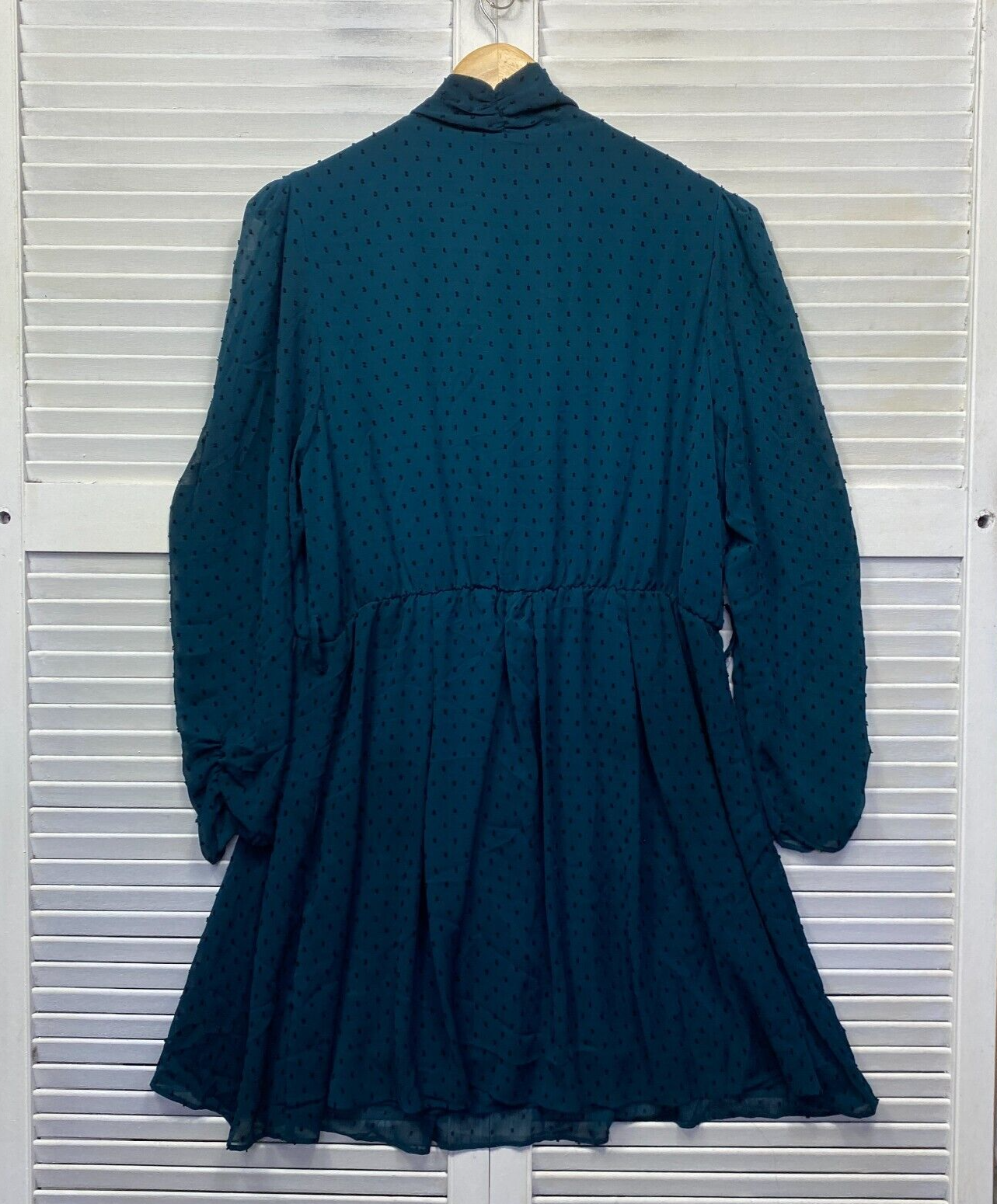 City Chic Dress Size 20 Plus Green Teal Long Sleeve Knee Length Sheer Overlay