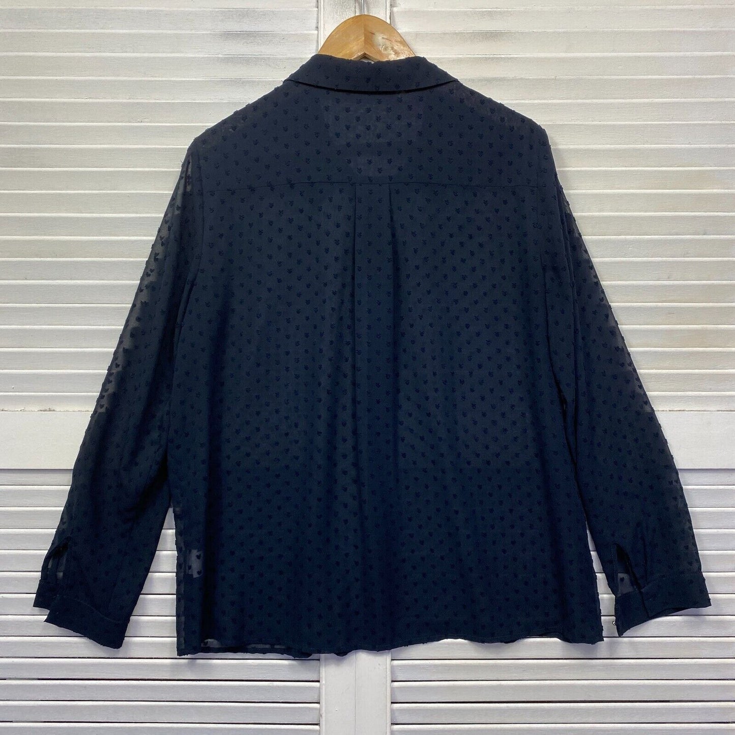 Tokito Top Size 14 Black Sheer Long Sleeve Button Up Collared Office