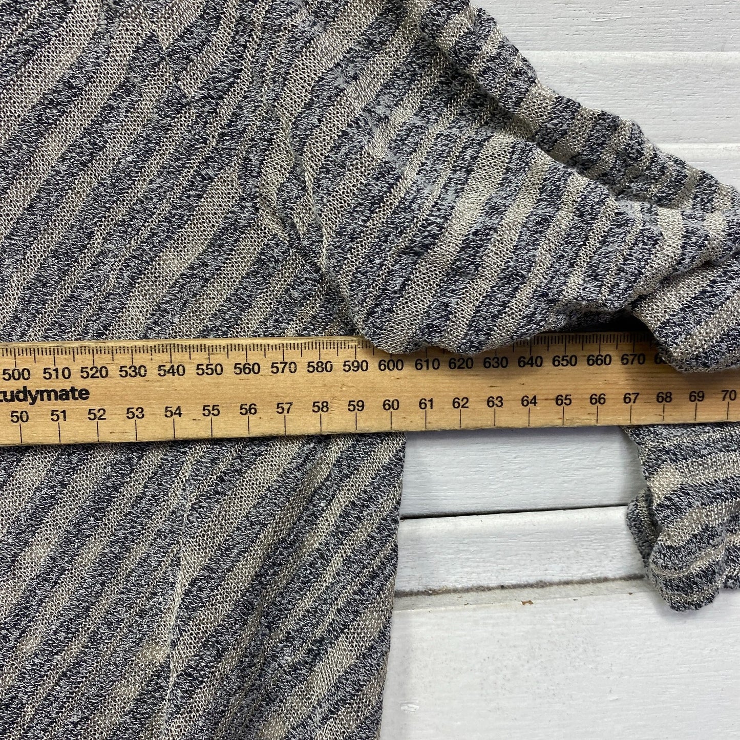 Taking Shape Top Size 14 XS Plus Grey Striped Long Sleeve Sheer