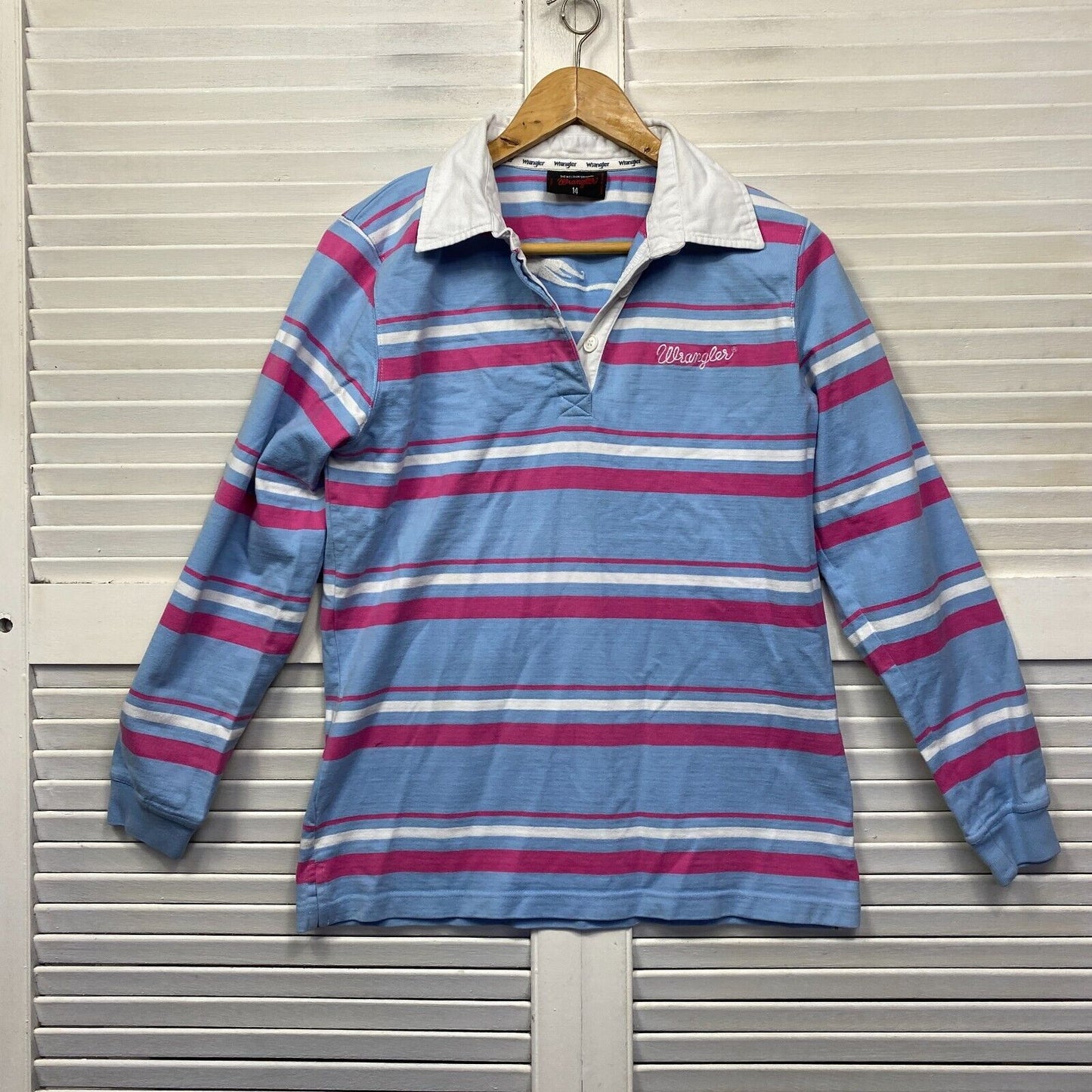 Wrangler Polo Top Size 14 Striped Collared Multicoloured Cotton Western