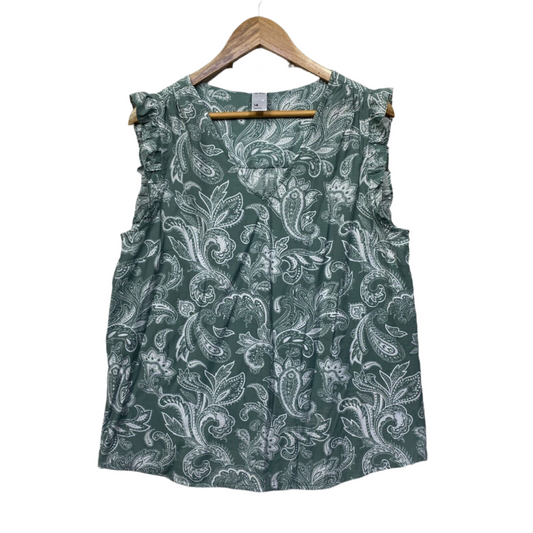 Anko Top Size 14 Green White Paisley Print Sleeveless