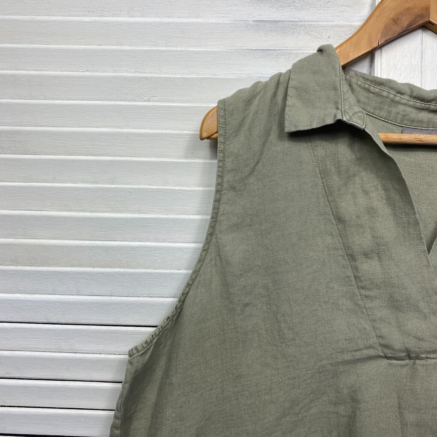 Sussan Linen Dress Size 18 Plus Green Collared Sleeveless Pockets Shift