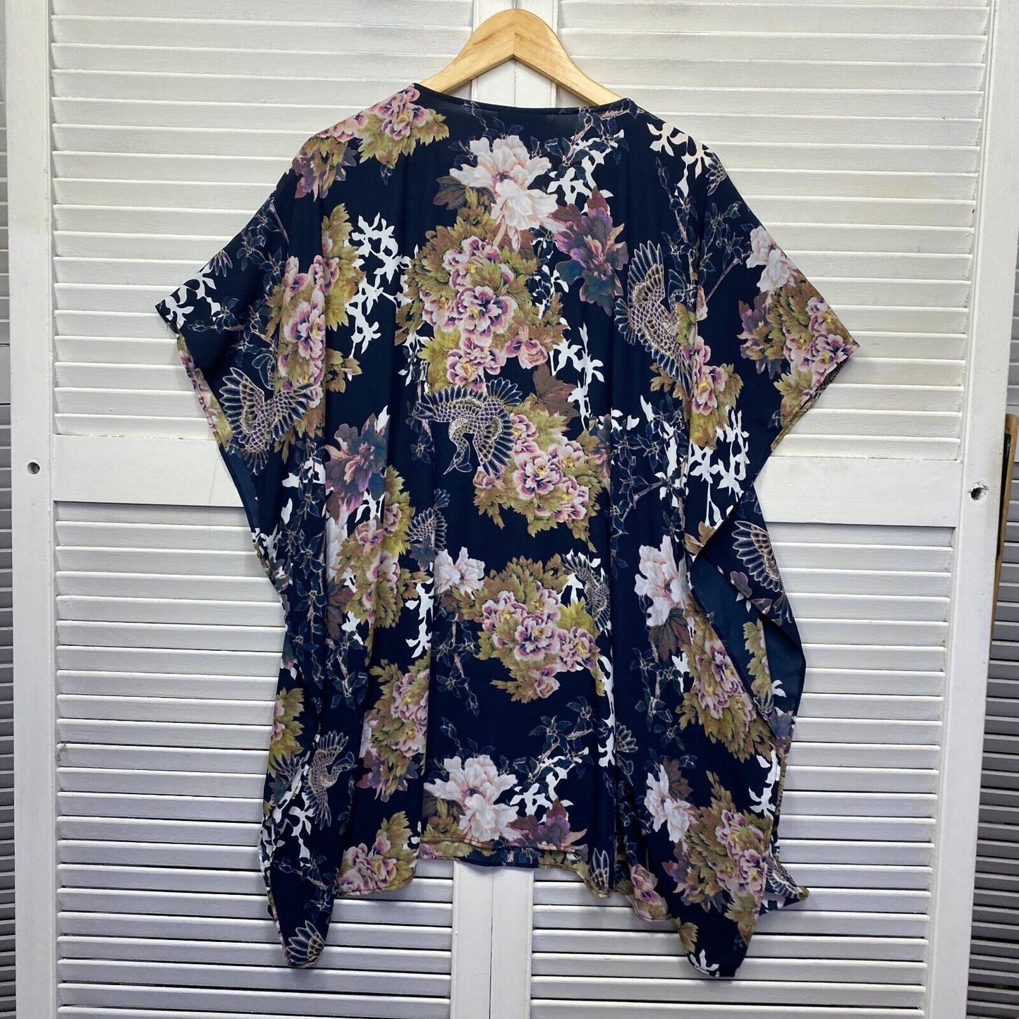 Autograph Top 14 Plus Navy Floral Kaftan Zip Neckline Longline Tunic Preloved