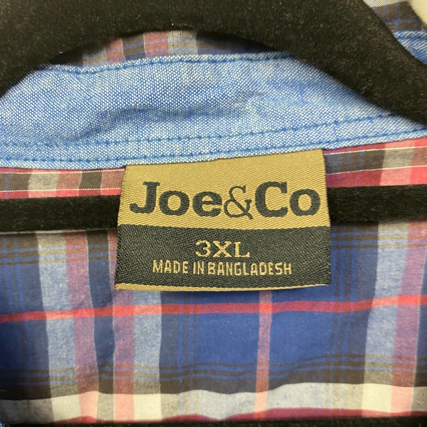 Joe & Co Shirt Mens 3XL Plus Blue Long Sleeve 100% Cotton Big & Tall Check