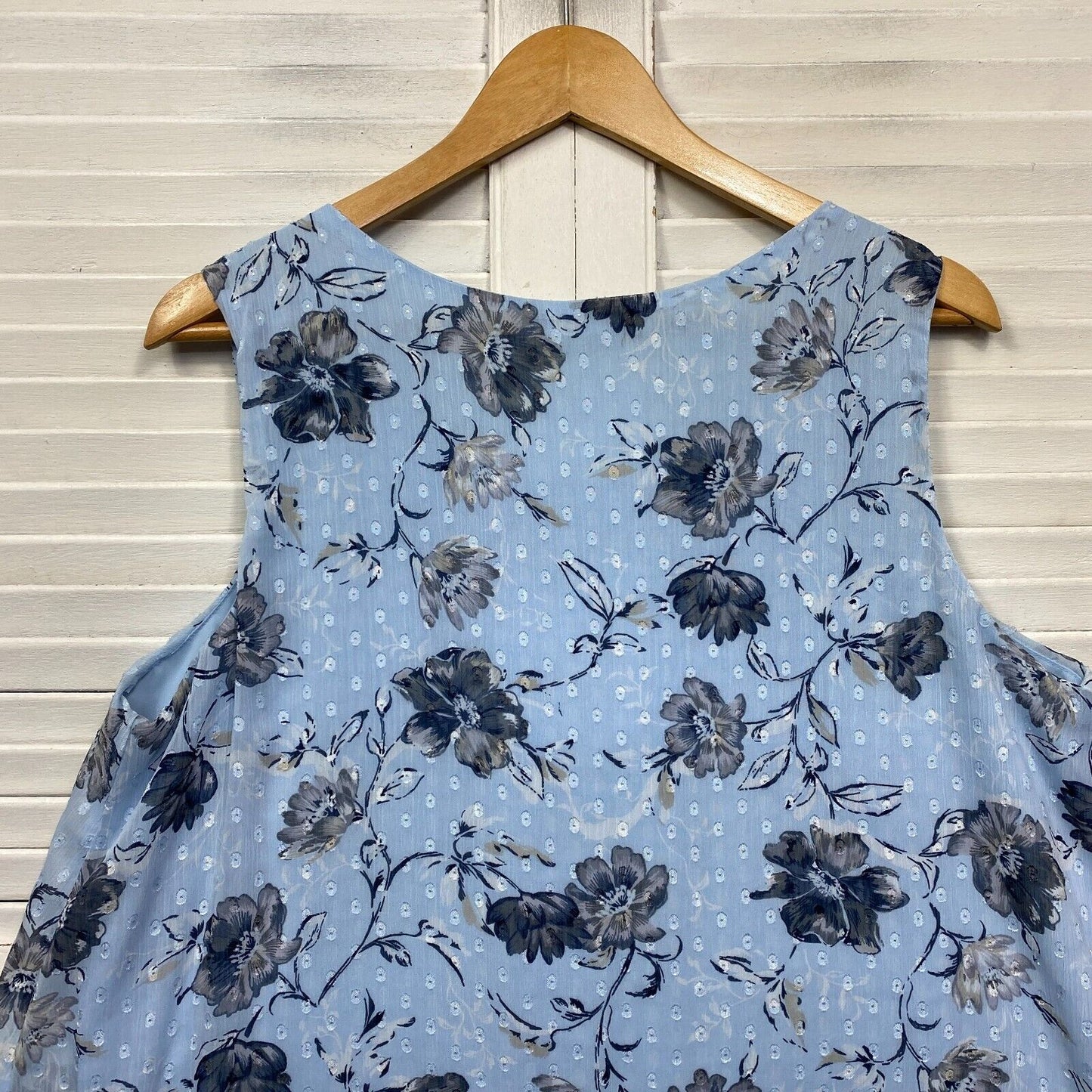 Katies Top Size 14 Blue Floral Sleeveless Layered Sheer Overlay