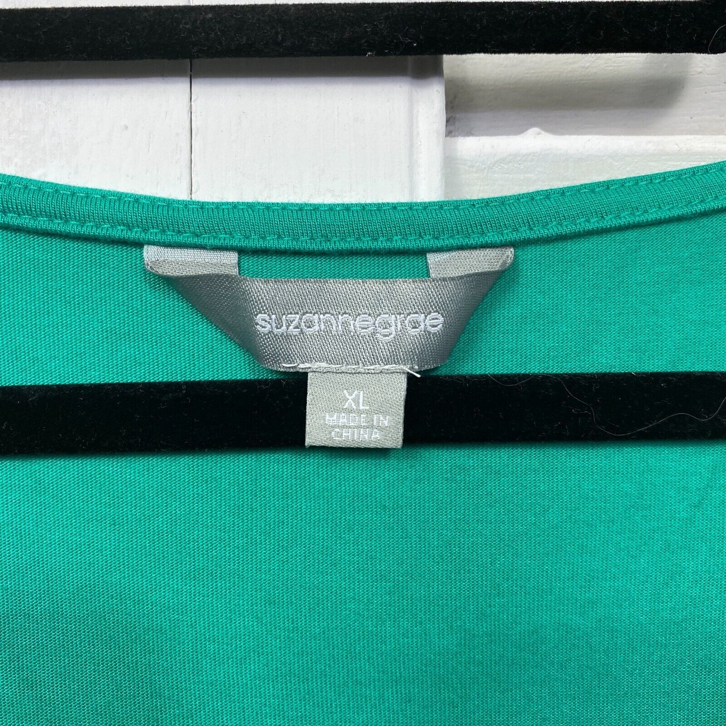 Suzanne Grae Top Size XL Green V Neck Short Sleeve