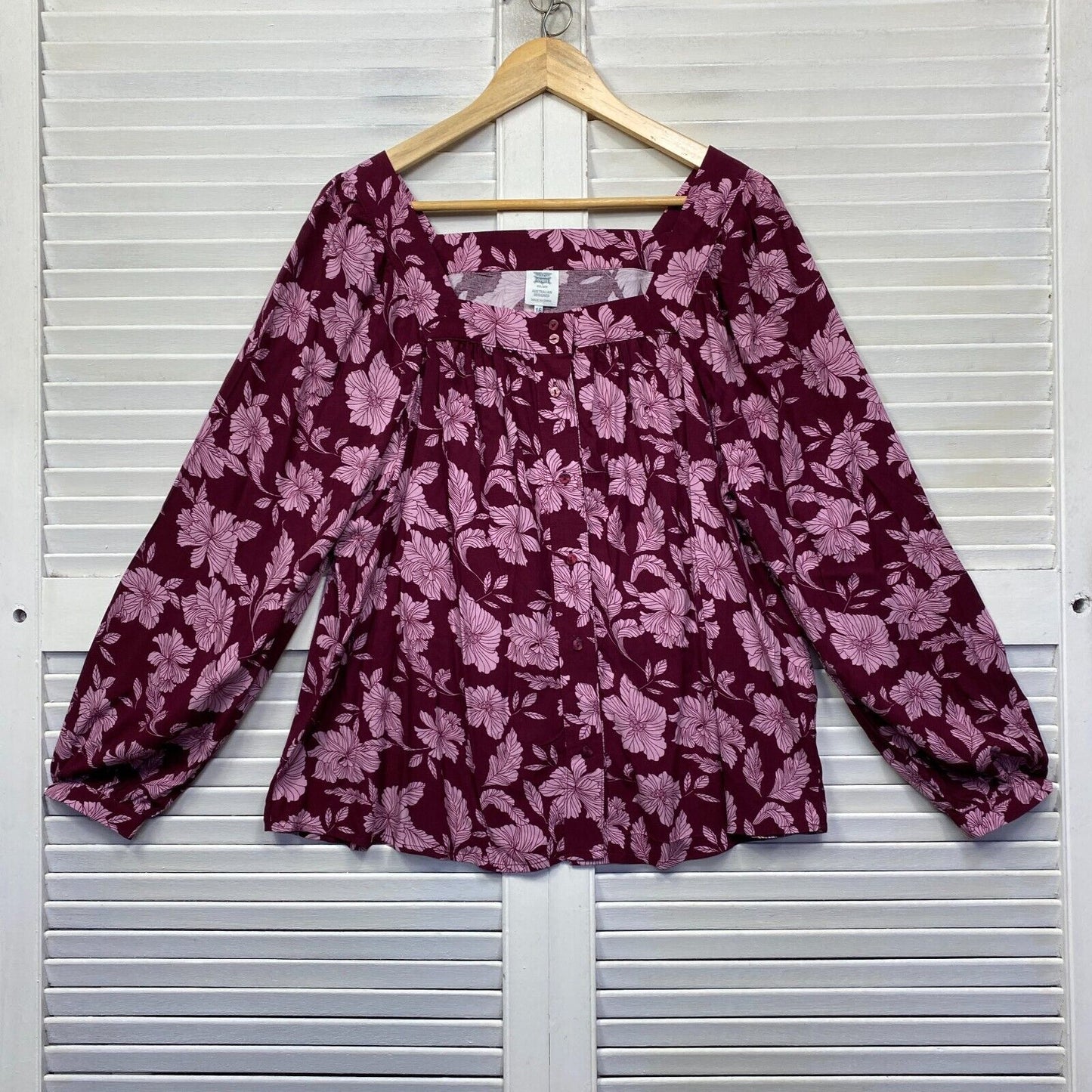 Rivers Top Size 16 Plus Long Sleeve Floral Print Pink Viscose