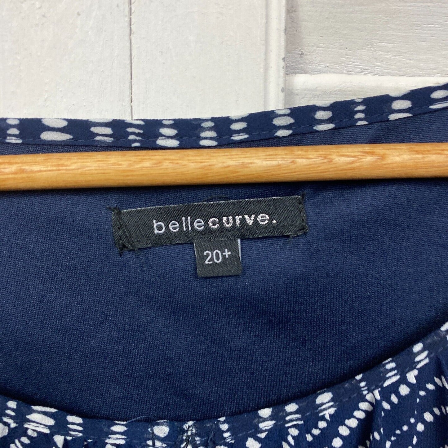 Belle Curve Top 20 Plus Blue White Long Sleeve Lined Preloved