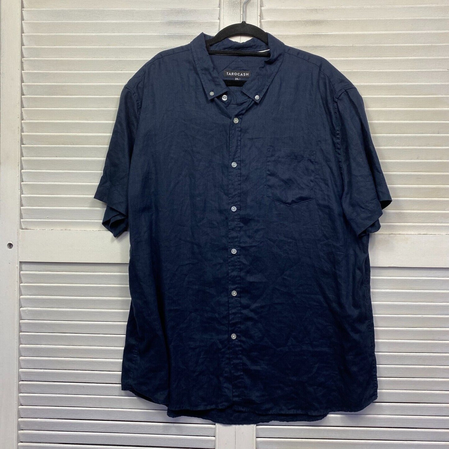 Tarocash Linen Shirt Mens 2XL Blue Button Up Short Sleeve Preloved