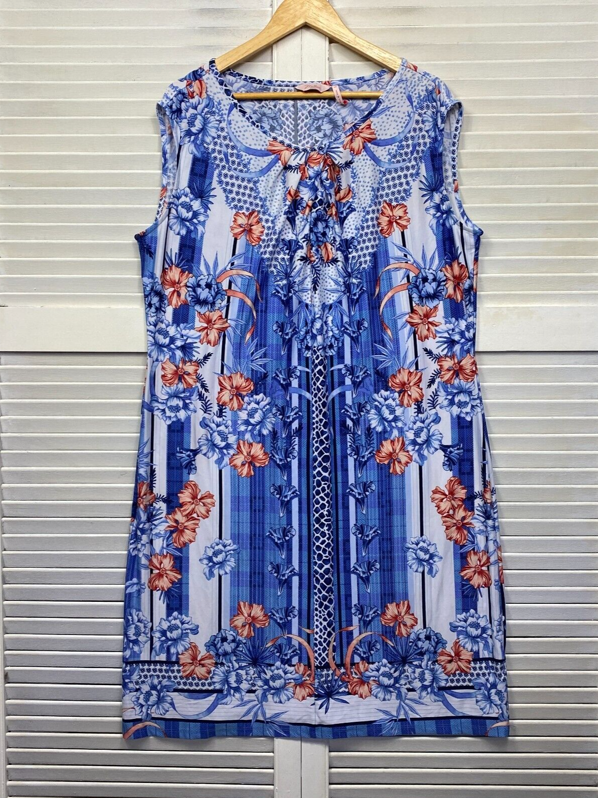 Millers Dress Size 18 Blue White Floral Print Sleeveless Shift Midi Length