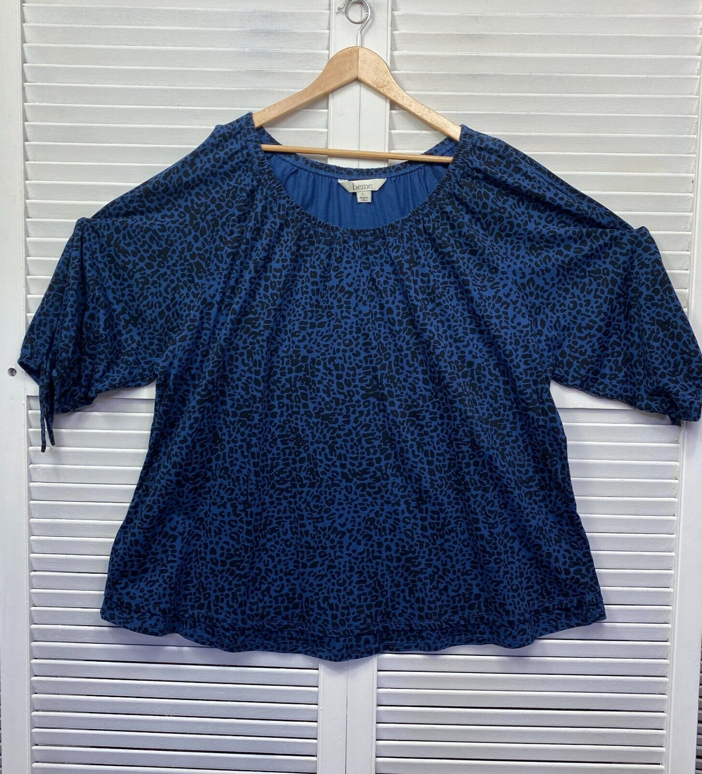 beme Top Size 20 Large Plus Blue Black Long Sleeve Casual Cotton