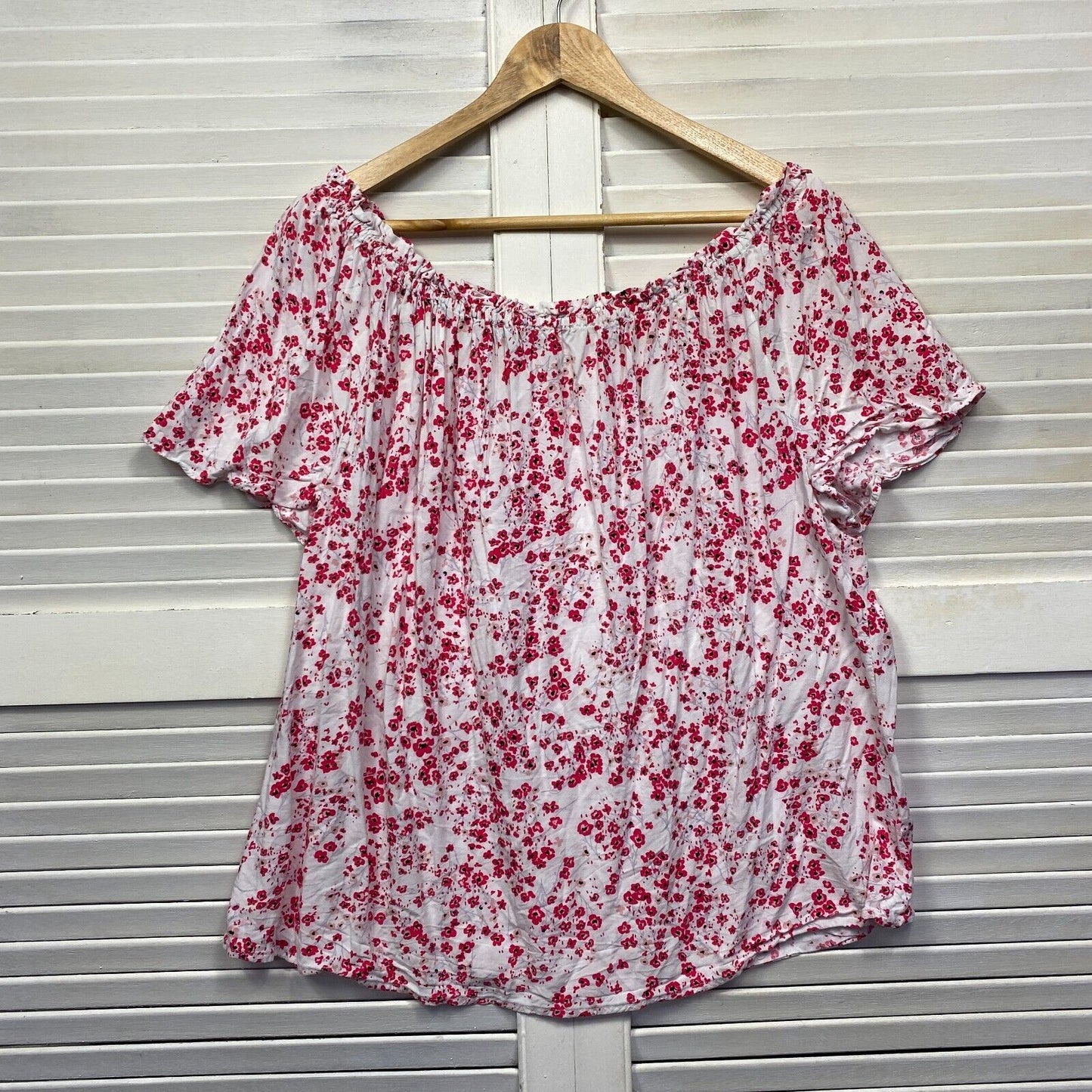 Katies Top Size 18 Plus Curve Floral Short Sleeve Viscose Pink White