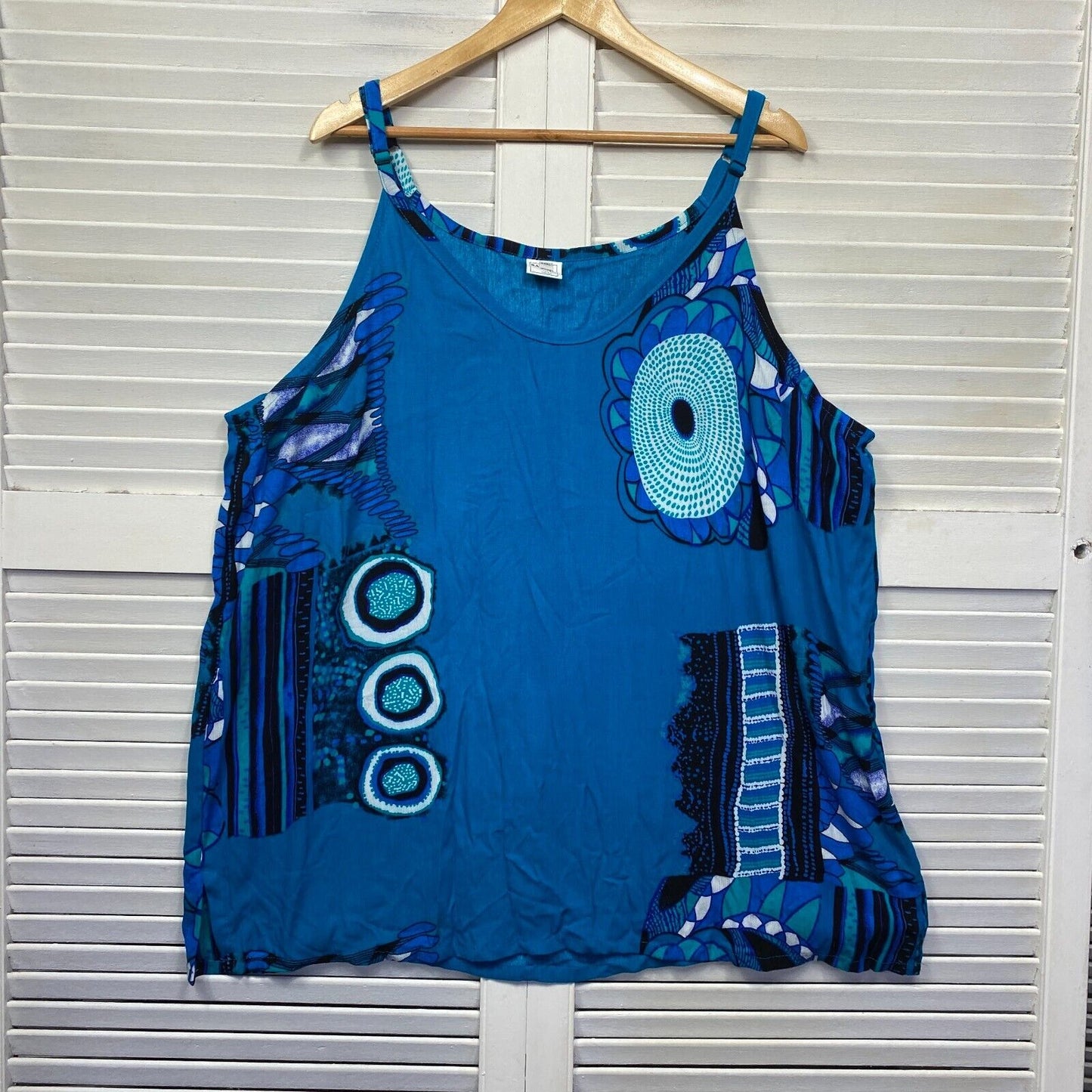 Boho Plus Size Tank Top Size 3XL 22 Blue Sleeveless 100% Cotton New