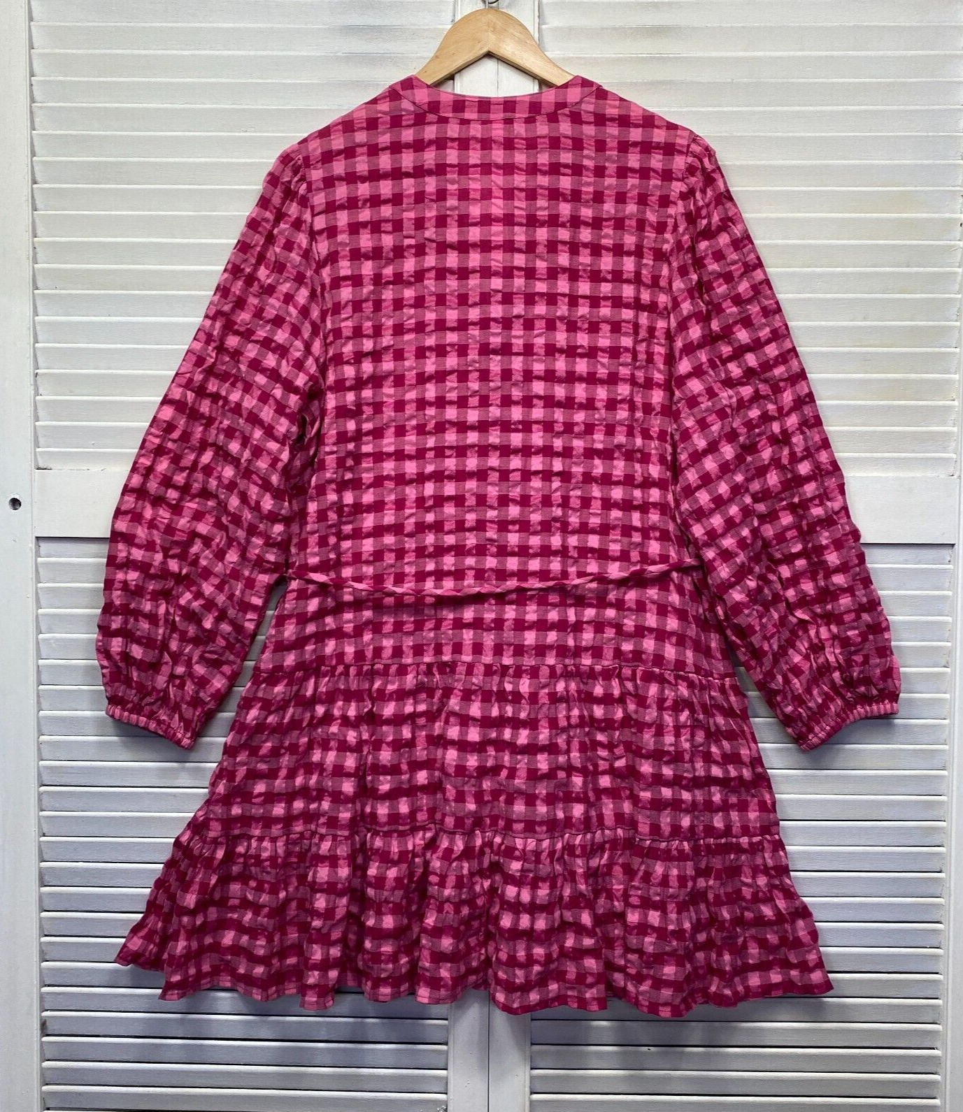 Anko Shirt Dress Size 16 Plus Pink Check Belt Knee Length Long Sleeve New