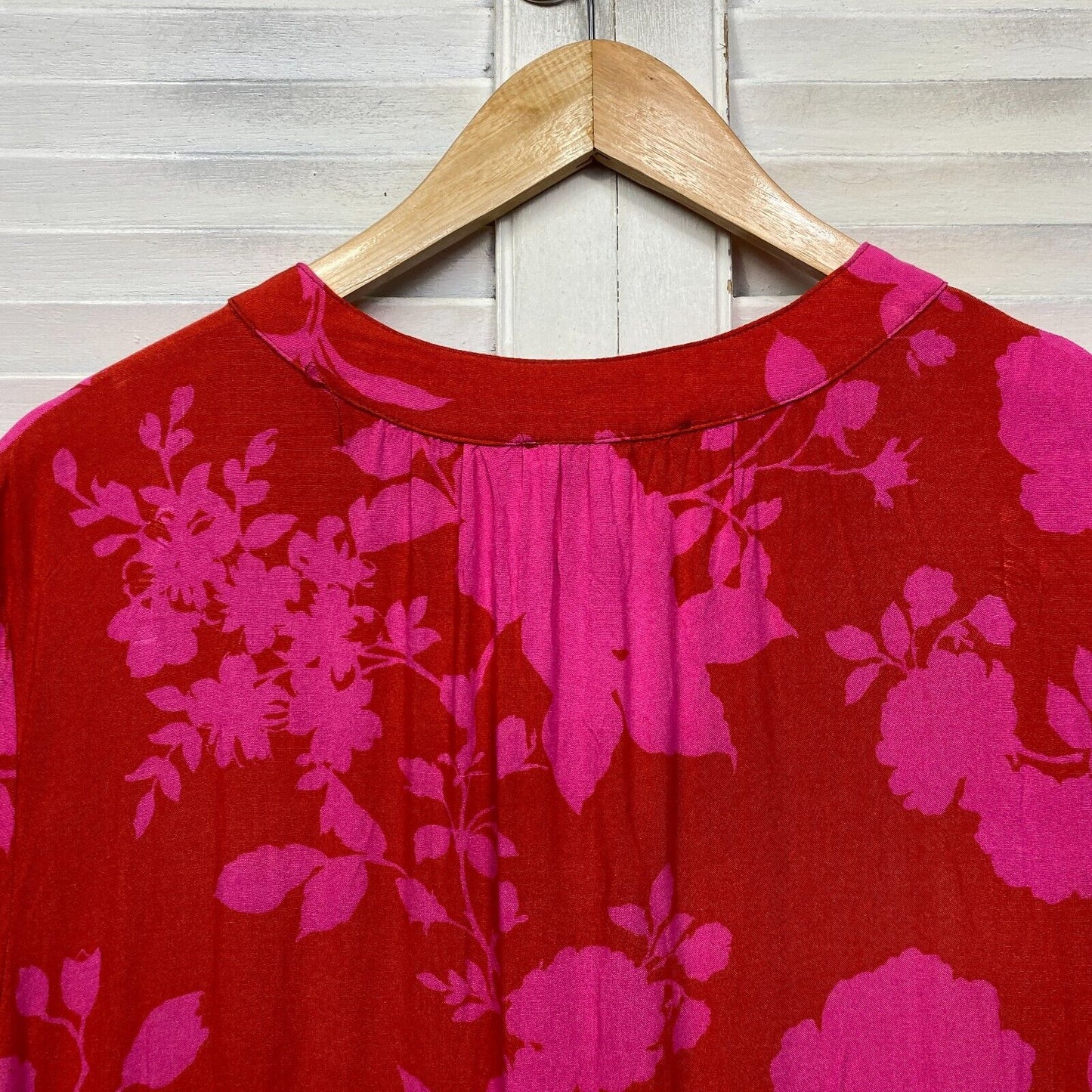 Label of Love Dress Size XL 16 Plus Red Pink Floral Smock Shift Teired