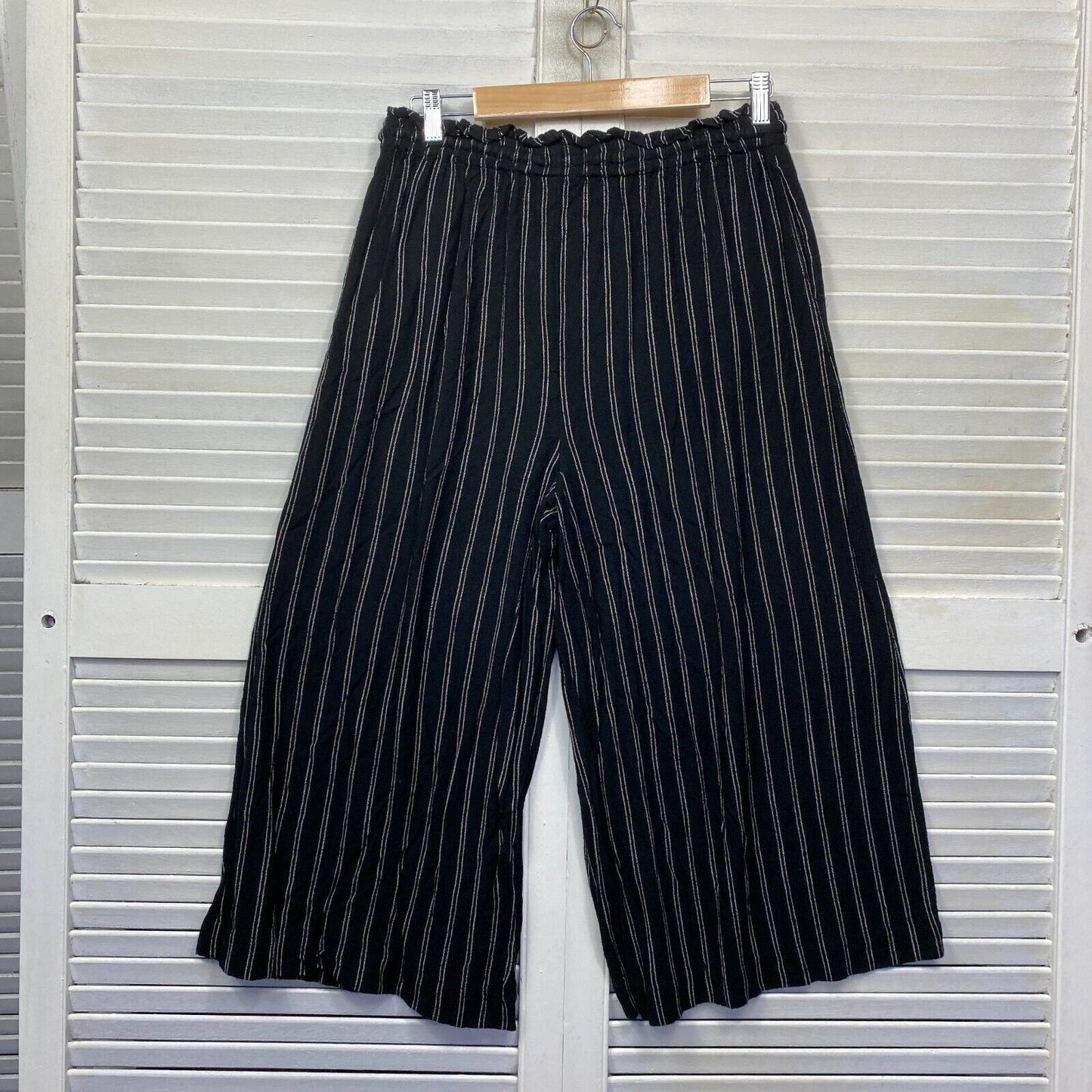 Anko Cropped Pants Size 14 Plus Black Striped Pockets Wide Leg Viscose