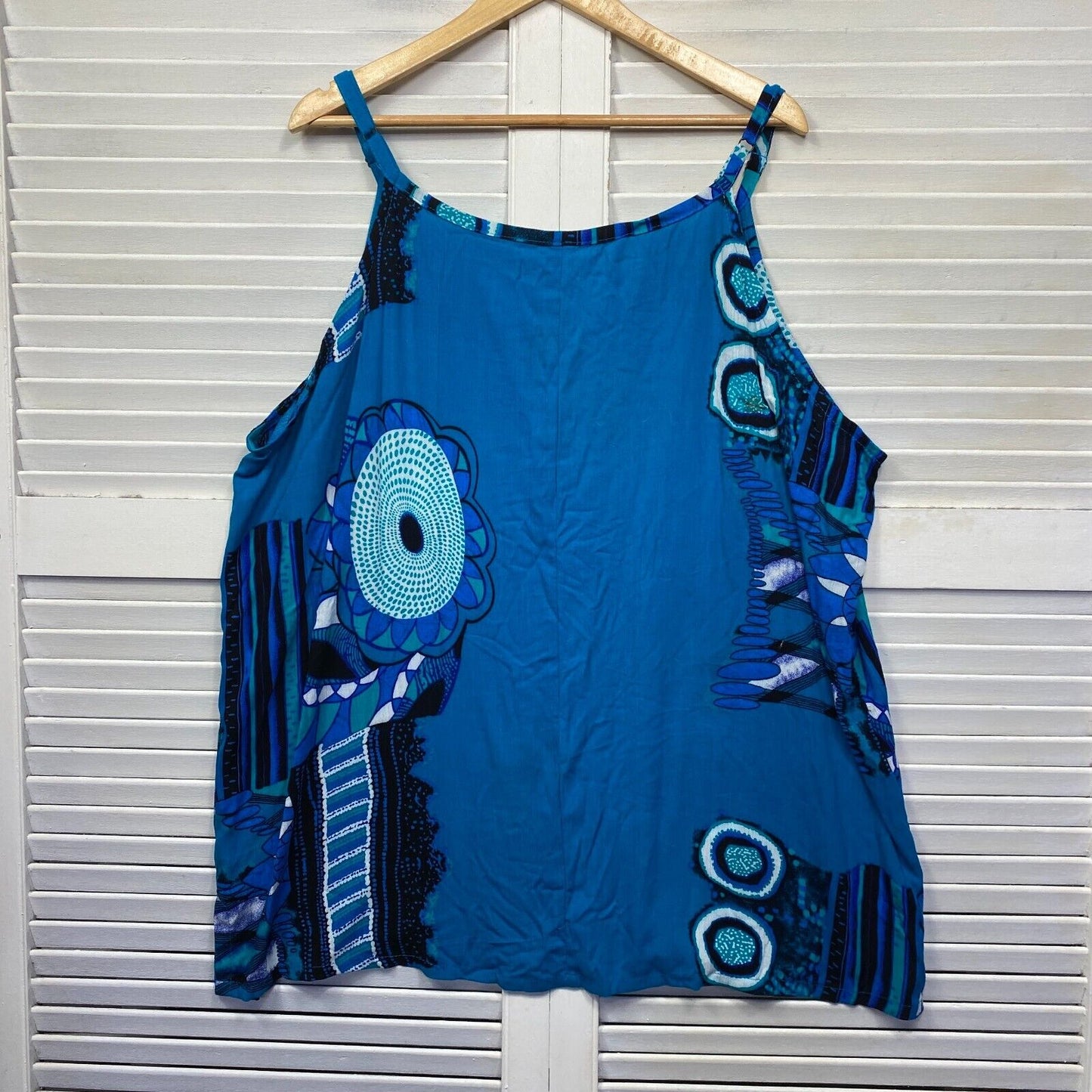 Boho Plus Size Tank Top Size 3XL 22 Blue Sleeveless 100% Cotton New