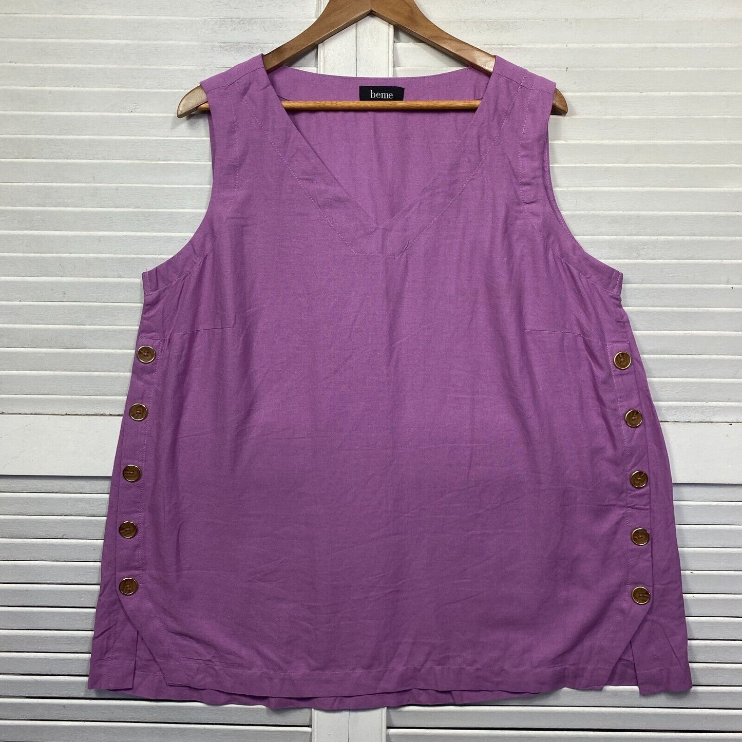 beme Top Size 14 Plus Size Purple Sleeveless Linen Blend