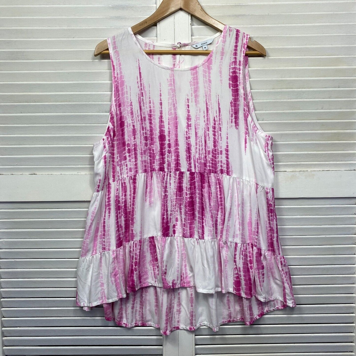 Target Top Size 16 White Pink Tie Dye Tunic Sleeveless Viscose