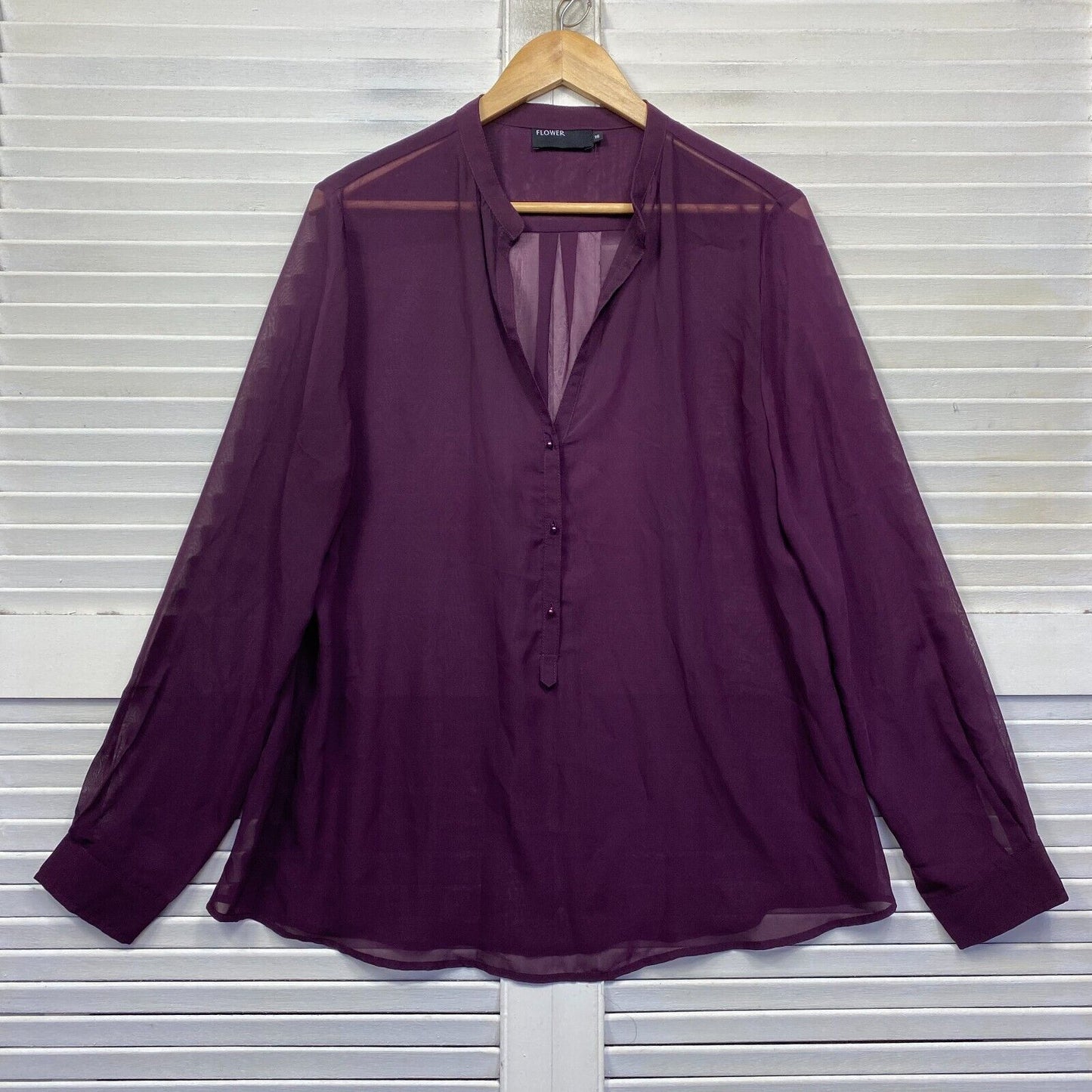 Flower Top Size 16 Purple Sheer Long Sleeve Button Up