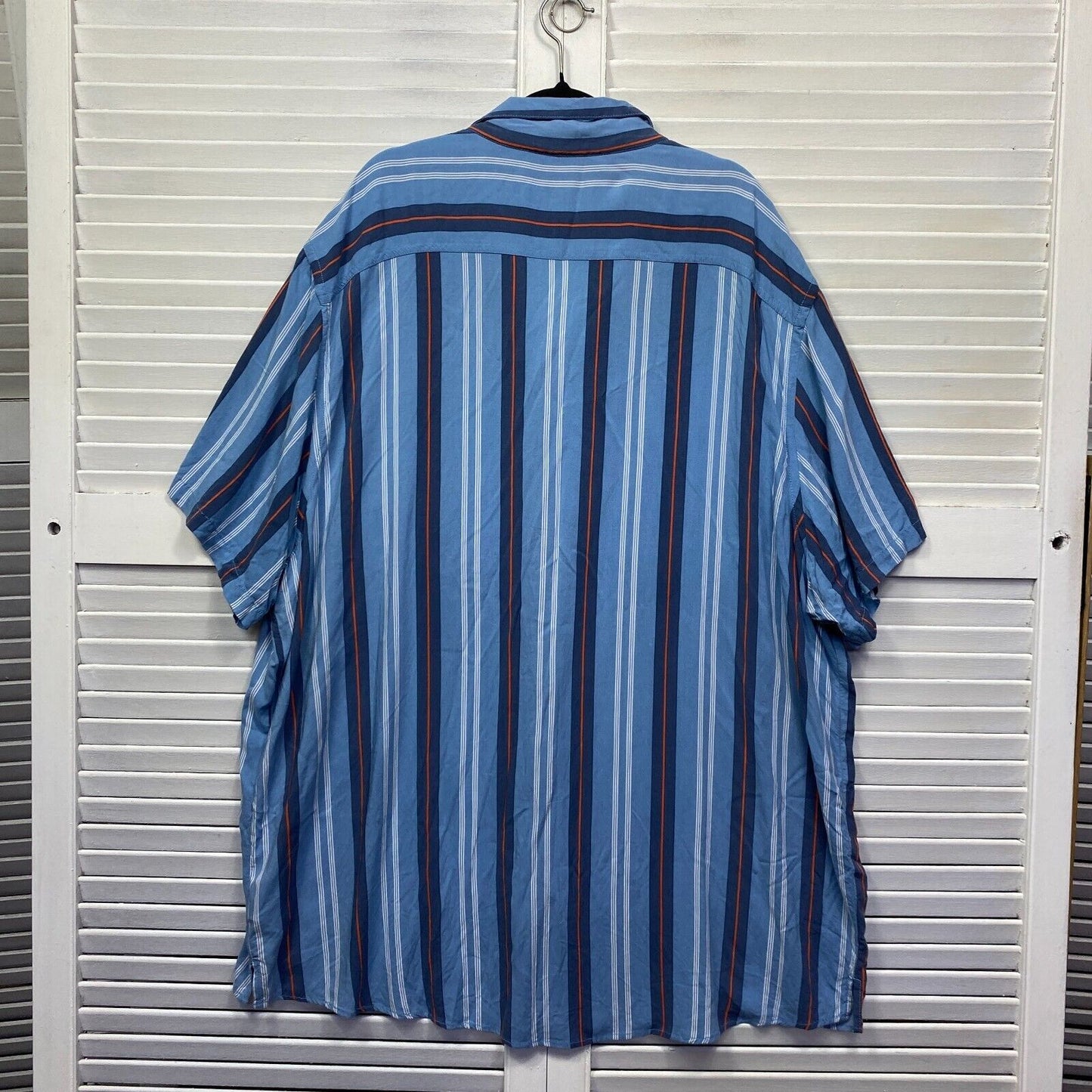 Big Joe Shirt Mens 7XL Plus Blue Long Sleeve Button Up Striped Short Sleeve