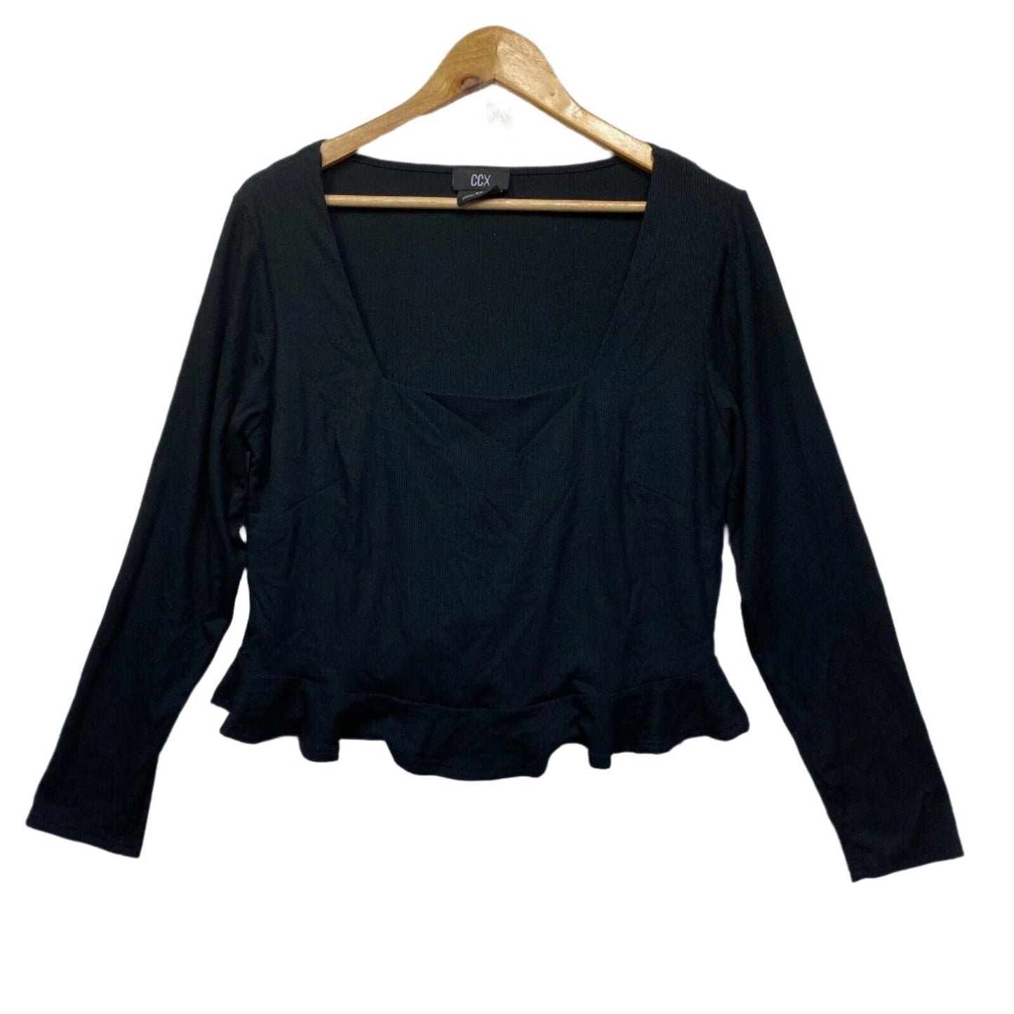 CCX Top Size 14 Plus XS Black Long Sleeve Cropped