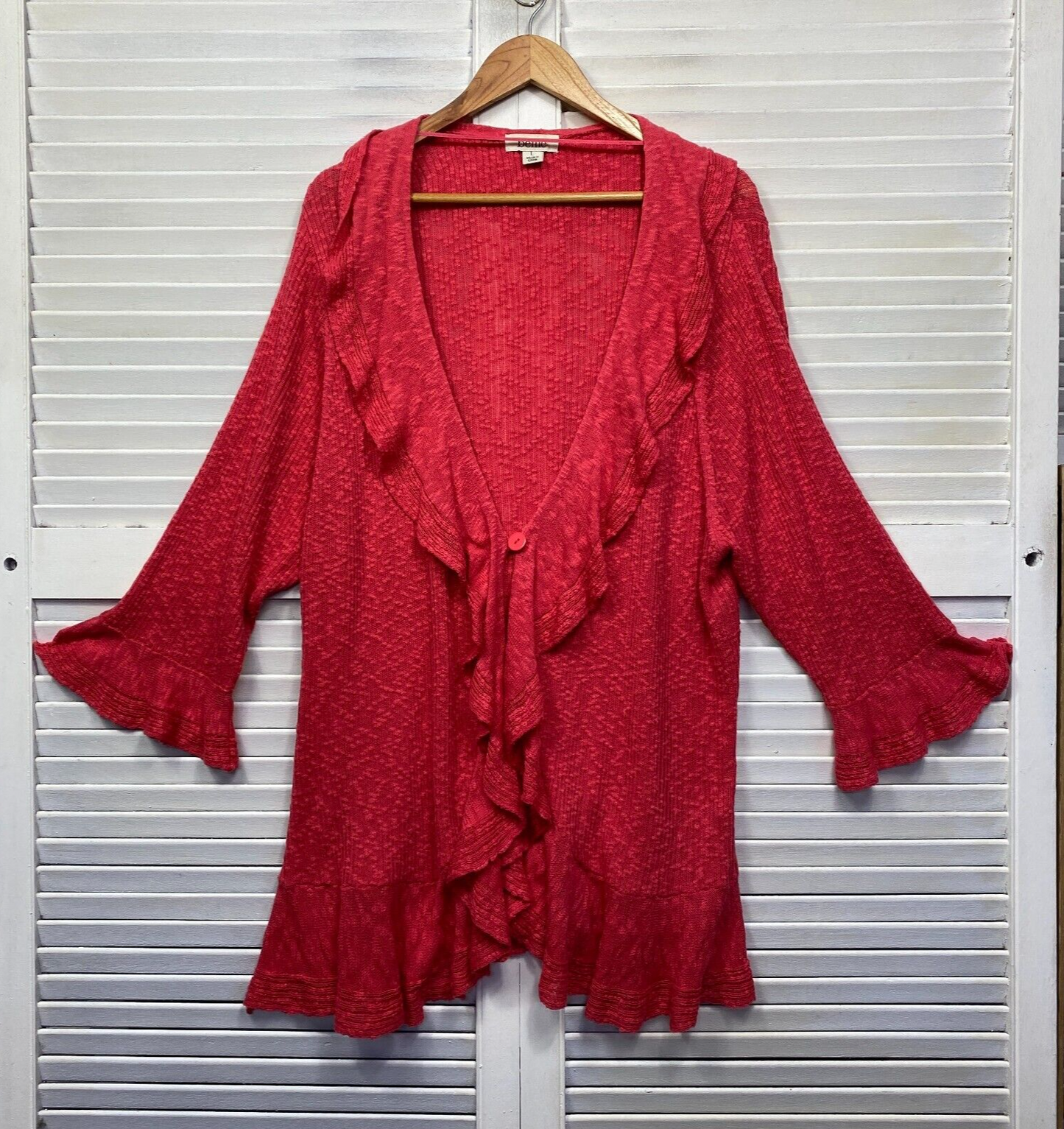 Beme Cardigan Jumper Size Large 20 Plus Red Long Sleeve Knit Striped