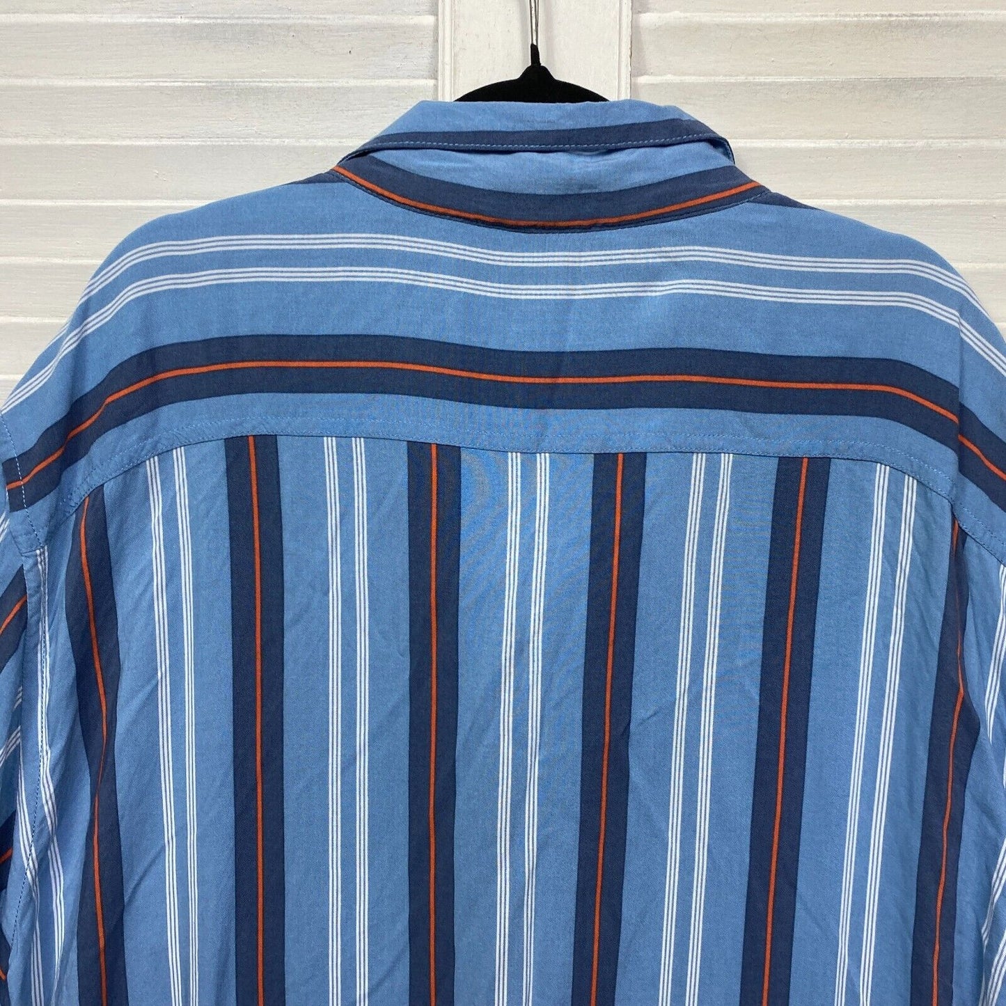 Big Joe Shirt Mens 7XL Plus Blue Long Sleeve Button Up Striped Short Sleeve