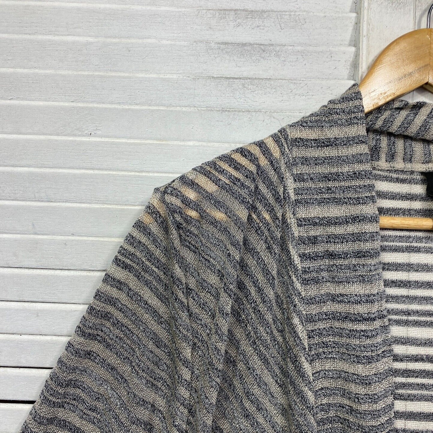 Taking Shape Top Size 14 XS Plus Grey Striped Long Sleeve Sheer