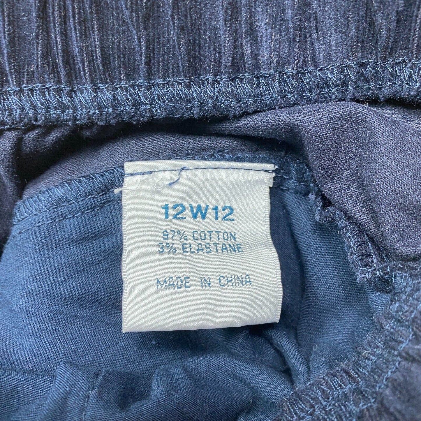 Victoria Hill Pants Size 14 Blue Navy Elastic Waist Corduroy Pockets