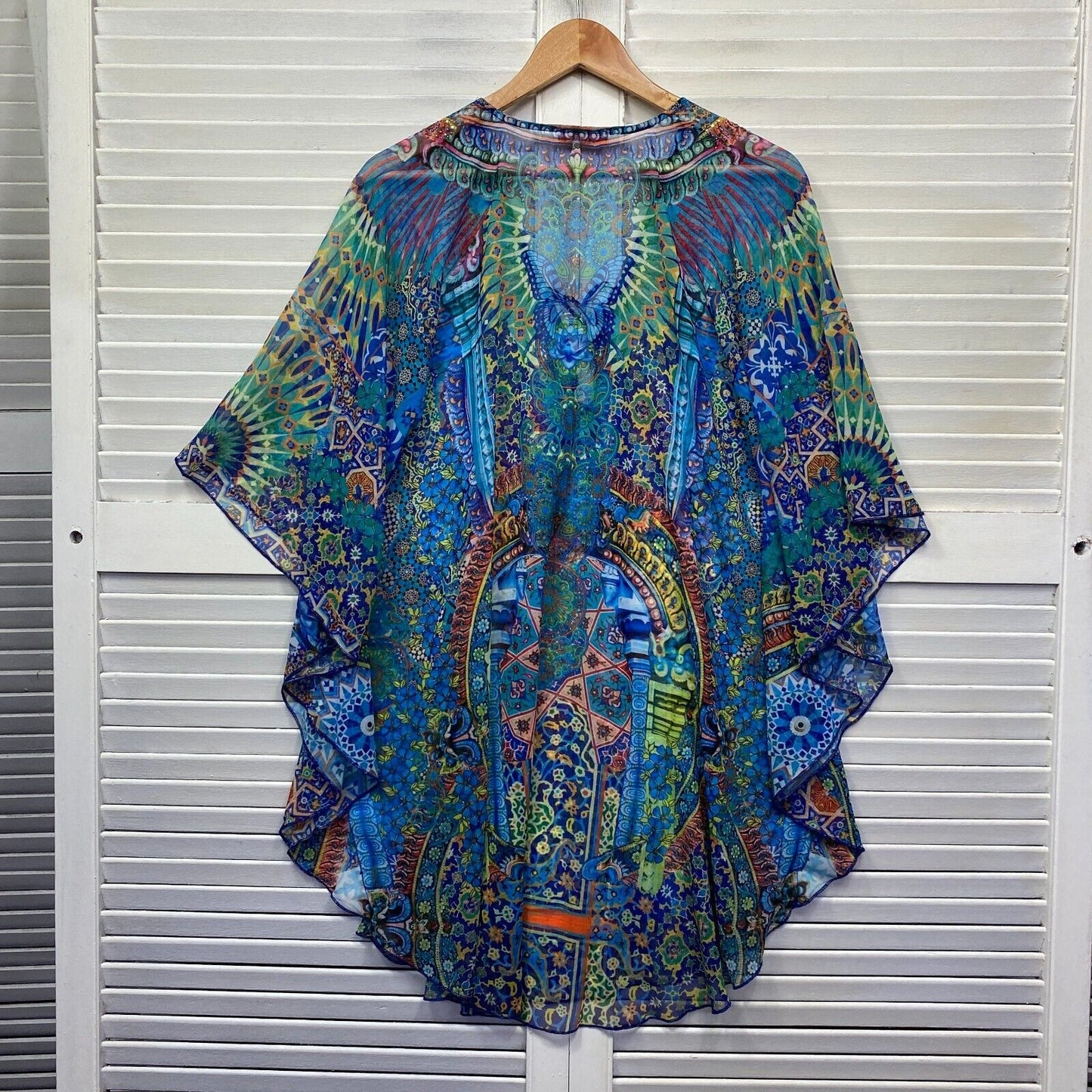 Sanctum Kaftan Top Size 16 18 Blue Multicoloured Swim Cover Up Preloved