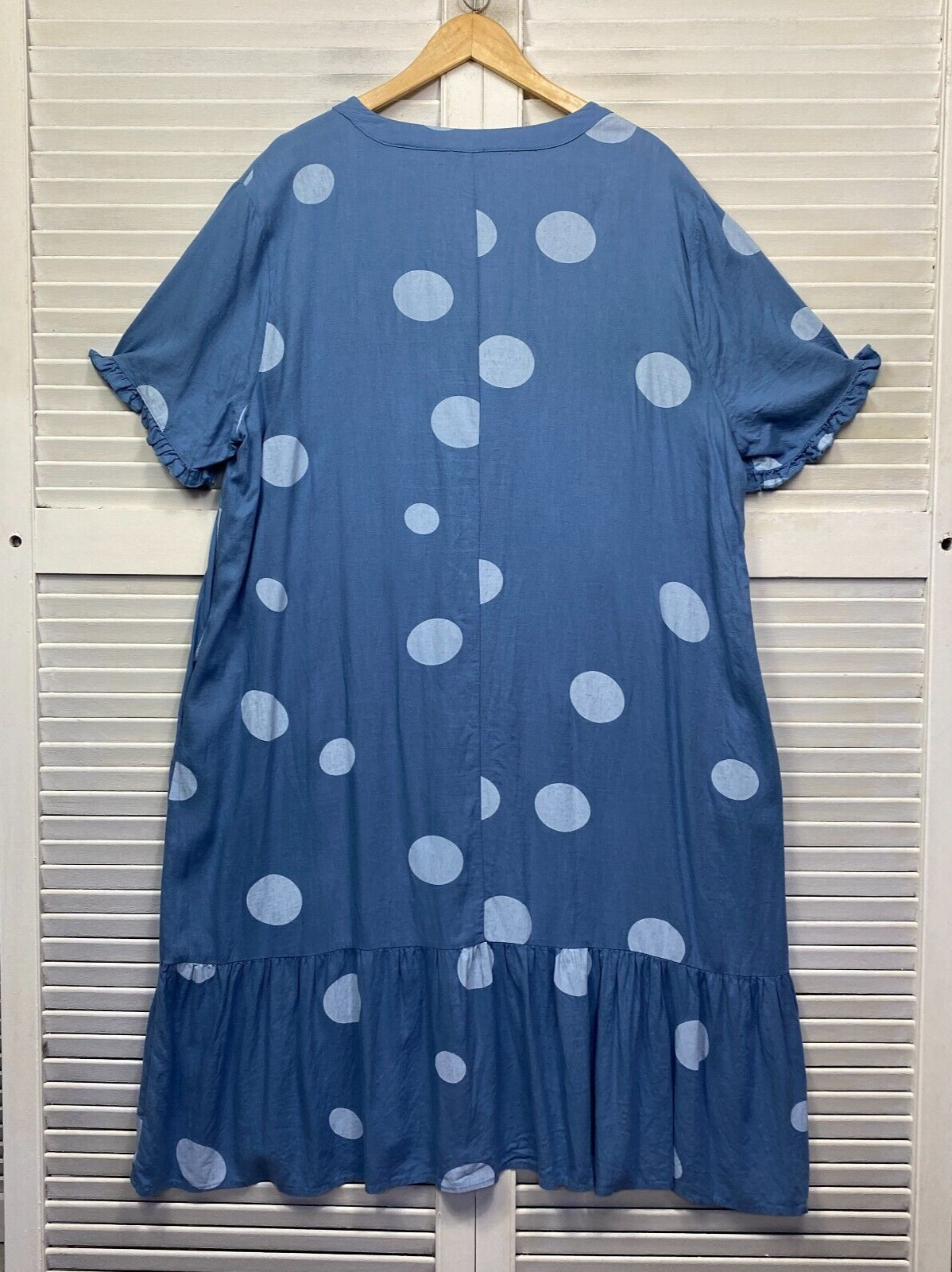 Clarity by Threadz Dress Size 3XL 18 20 Blue Polka Dots Pockets Linen Blend