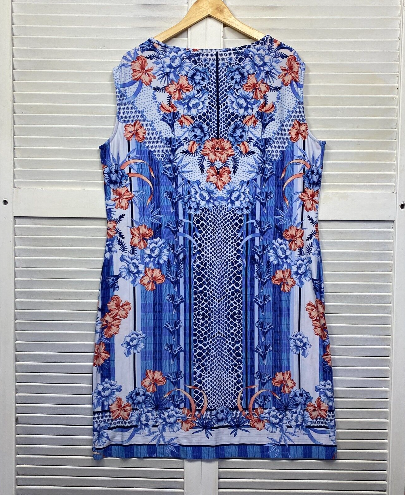 Millers Dress Size 18 Blue White Floral Print Sleeveless Shift Midi Length