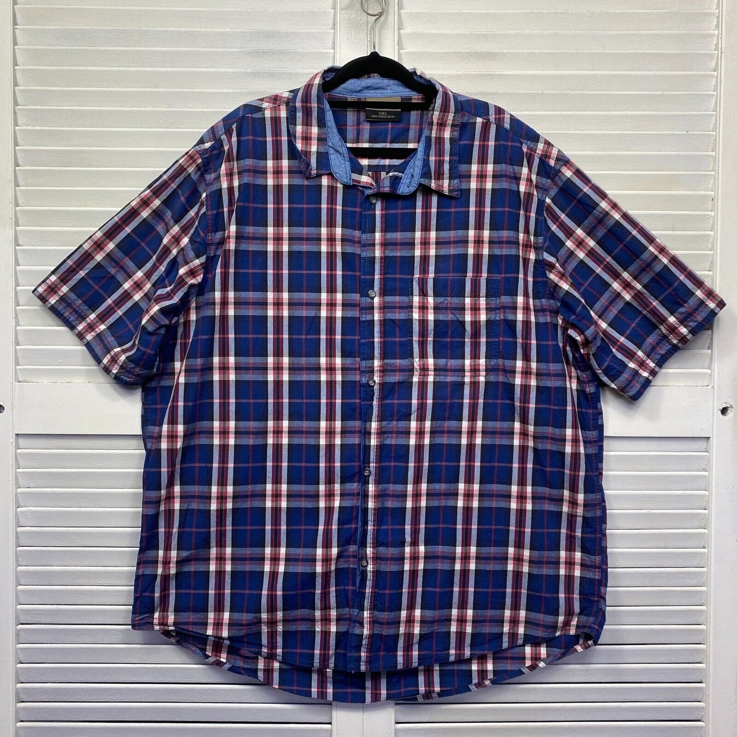 Joe & Co Shirt Mens 3XL Plus Blue Long Sleeve 100% Cotton Big & Tall Check