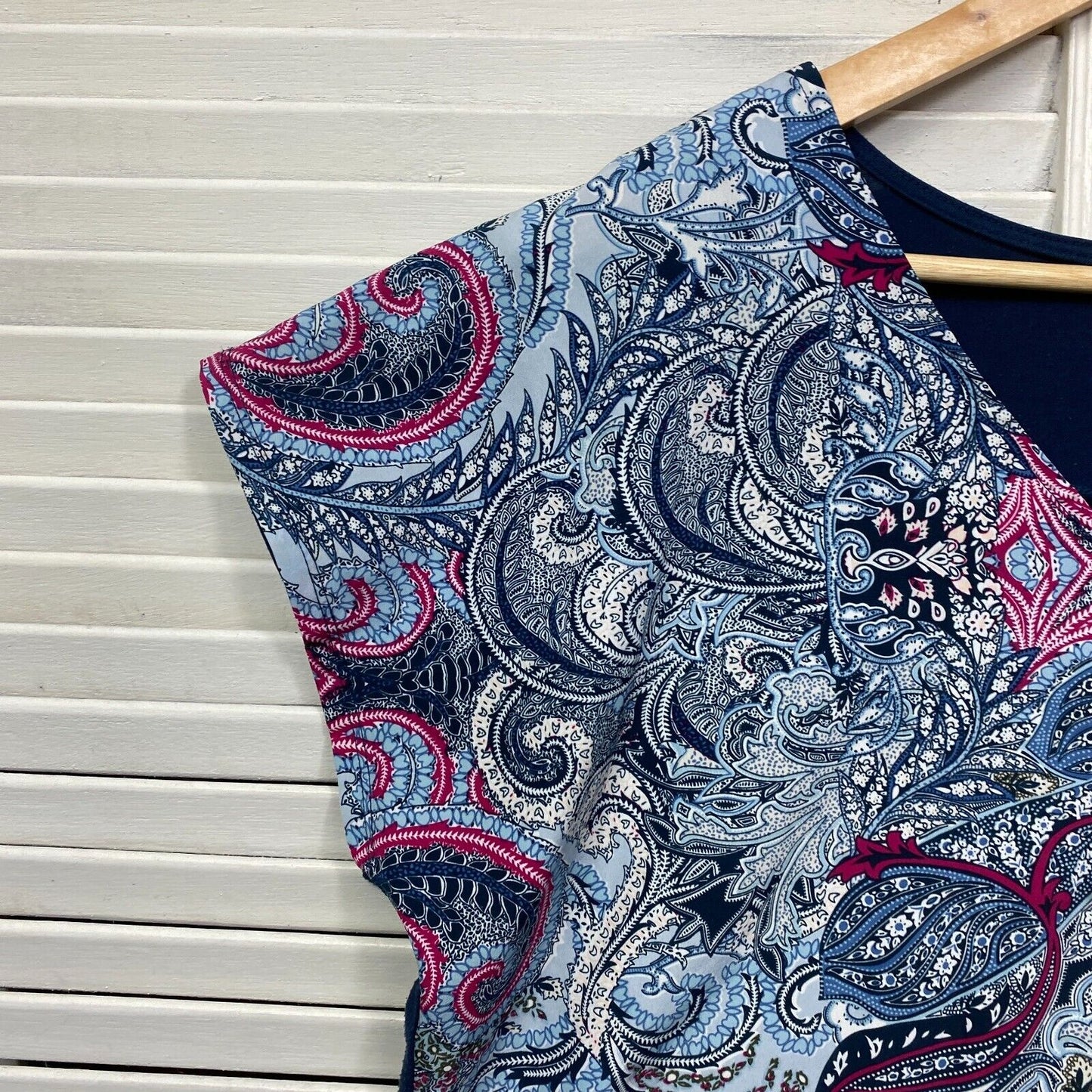 Edited Top Size 16 Plus Short Sleeve Blue Pink Paisley Print Viscose