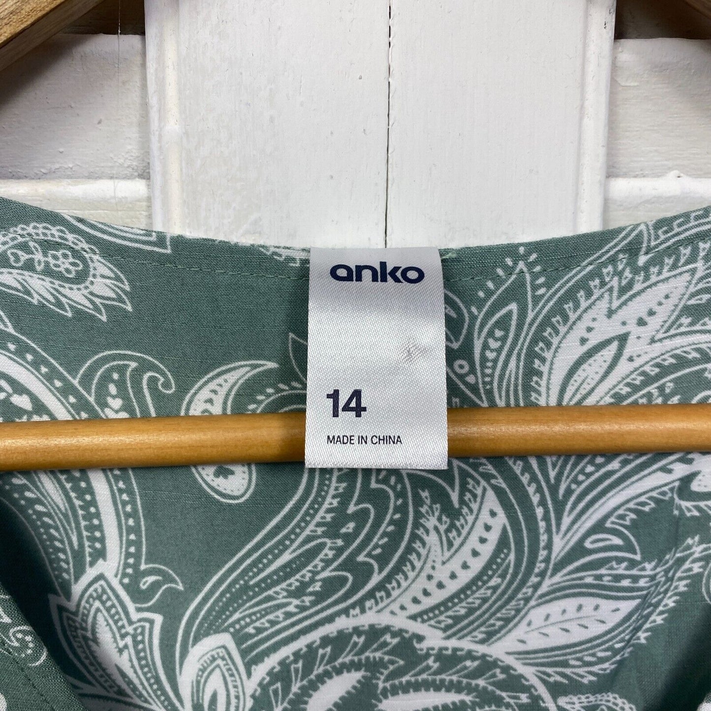 Anko Top Size 14 Green White Paisley Print Sleeveless