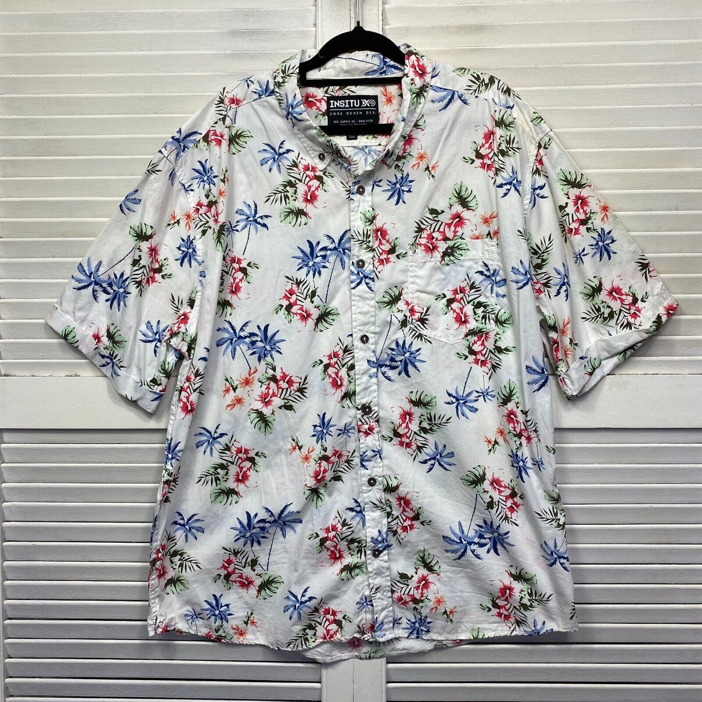 Insitu Shirt 3XL Plus White Floral Short Sleeve Tropical Holiday Cruise