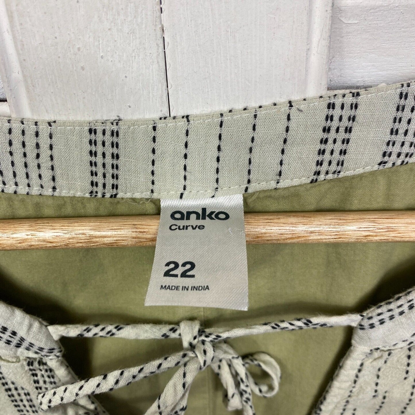 Anko Top Size 22 Plus Green White Striped Tunic Long Sleeve Cotton