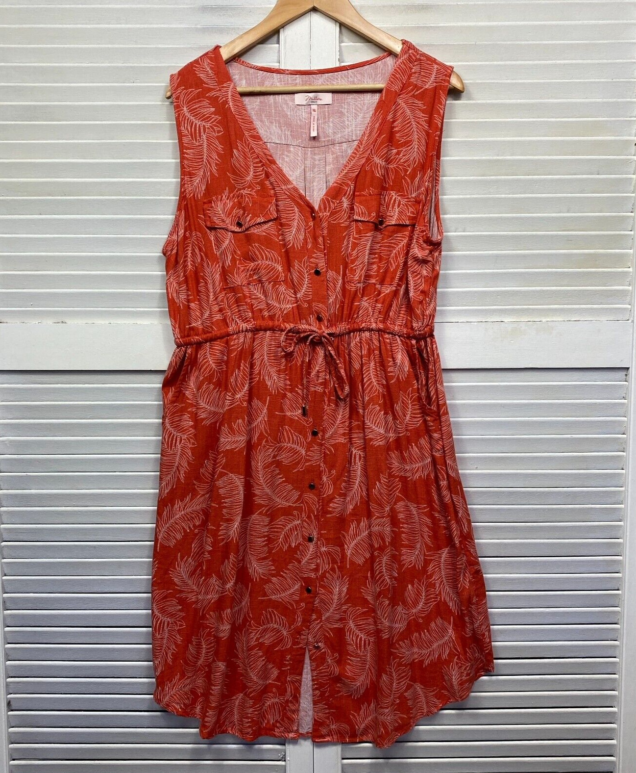 Millers Dress Size 16 Plus Orange Sleeveless Linen Blend Pockets V Neck