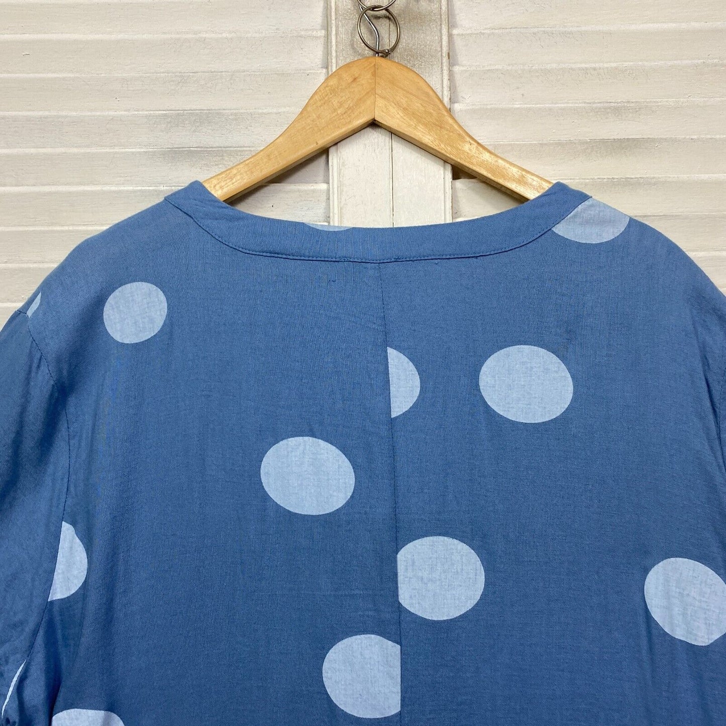 Clarity by Threadz Dress Size 3XL 18 20 Blue Polka Dots Pockets Linen Blend