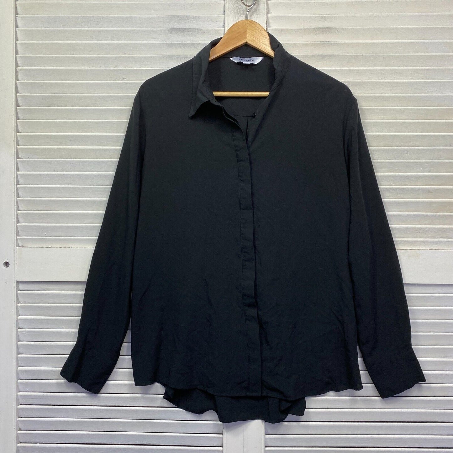 Preview Top Womens 18 Plus Black Long Sleeve Button Up Collared Office Work