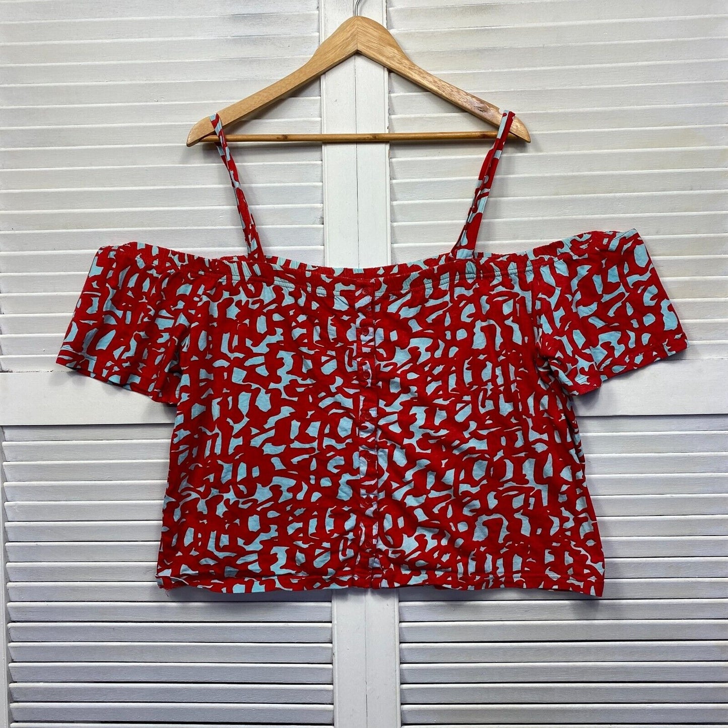 Cotton Diva Top Size XL Red Blue Off the Shoulder 100% Cotton Boho