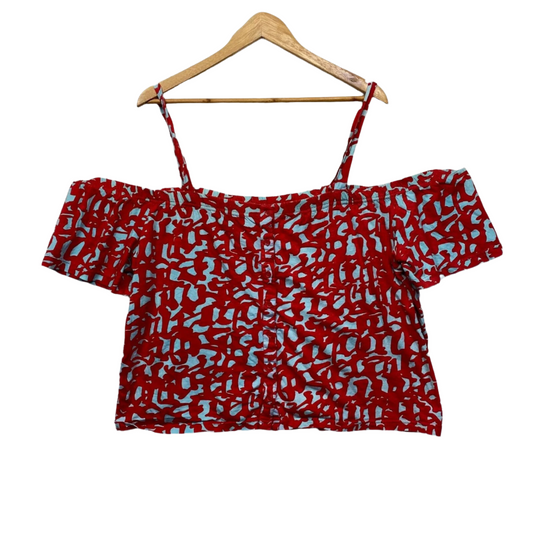 Cotton Diva Top Size XL Red Blue Off the Shoulder 100% Cotton Boho