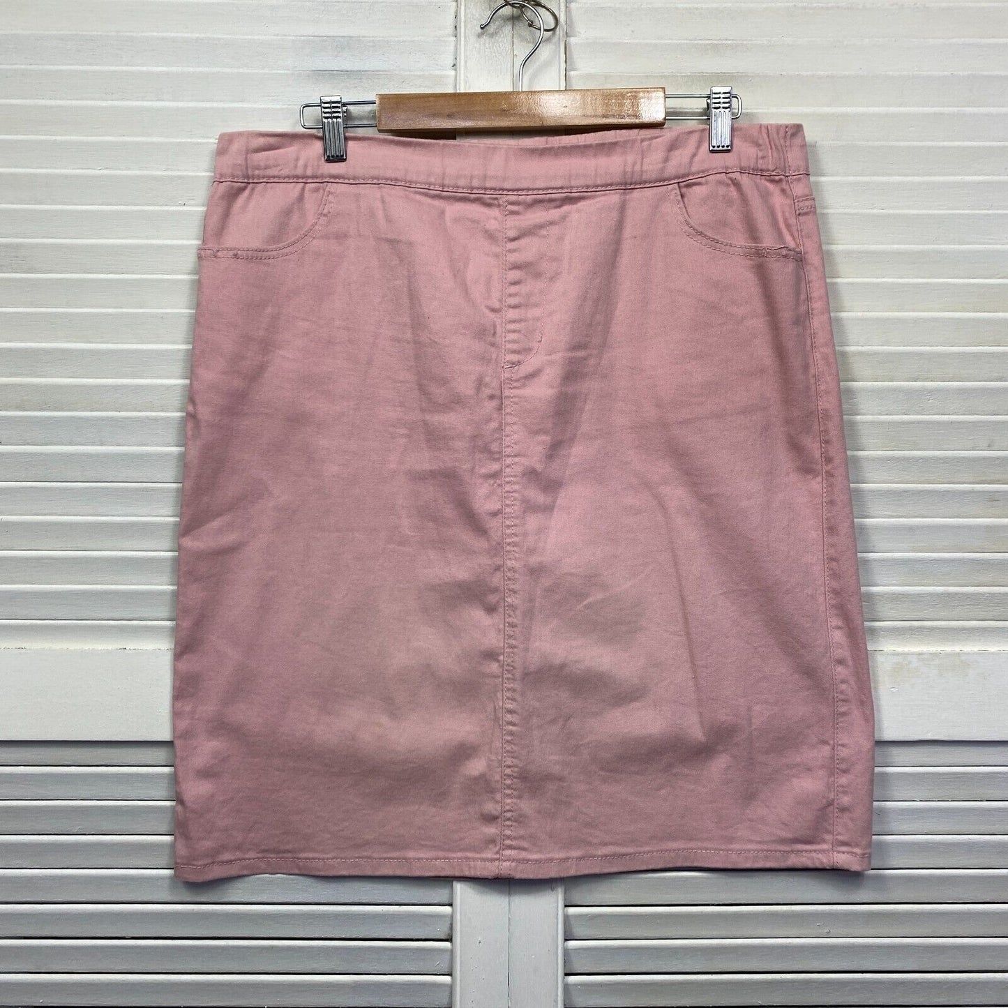 Rockmans Skirt Size 14 Pink Knee Length Heavy Cotton Elastic Waist  Pockets