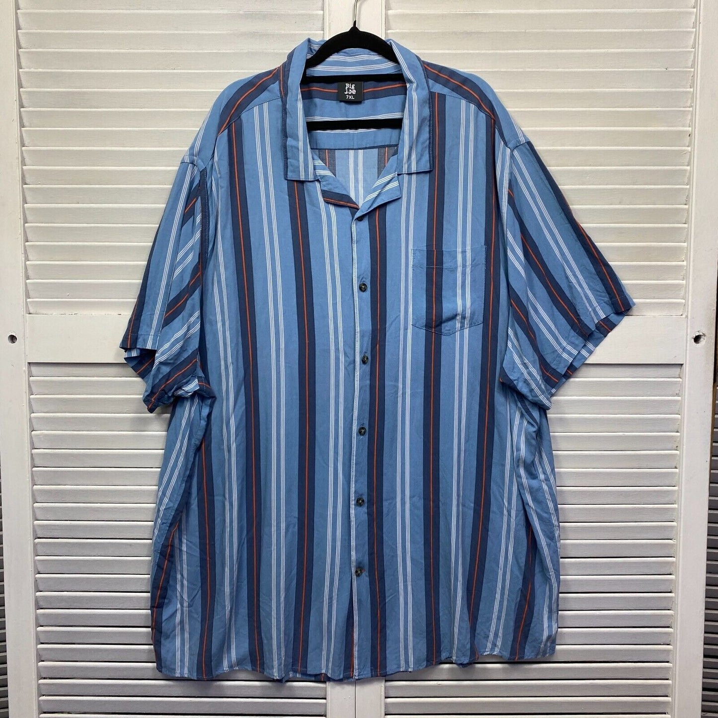 Big Joe Shirt Mens 7XL Plus Blue Long Sleeve Button Up Striped Short Sleeve