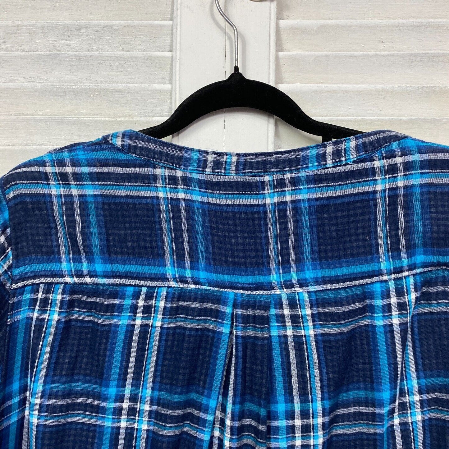 Millers Top Size 22 Plus Blue Check 3/4 Sleeve 100% Cotton