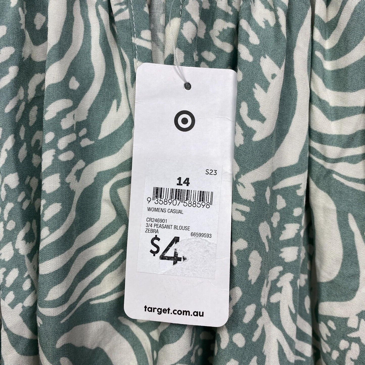 Target Top Size 14 Green White Zebra Print Long Sleeve Viscose New