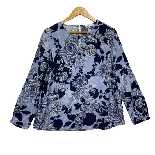 Jump Top Size 14 Blue Long Sleeve Floral Viscose