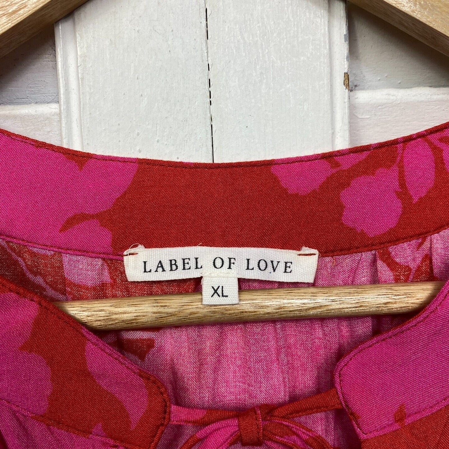 Label of Love Dress Size XL 16 Plus Red Pink Floral Smock Shift Teired