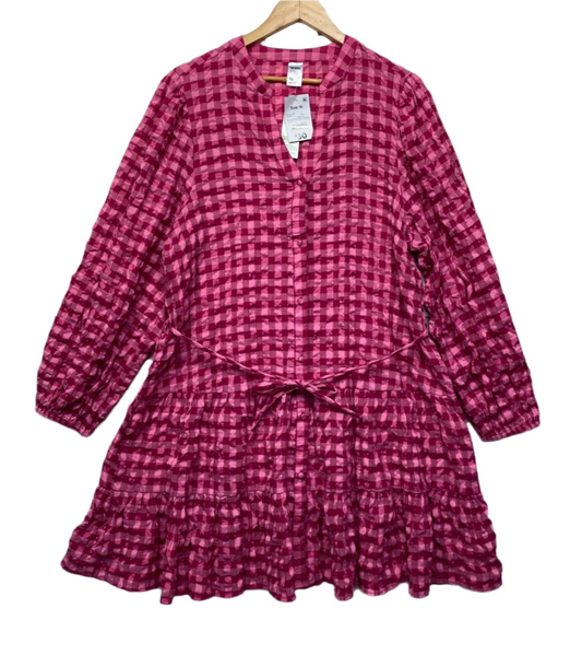 Anko Shirt Dress Size 16 Plus Pink Check Belt Knee Length Long Sleeve New